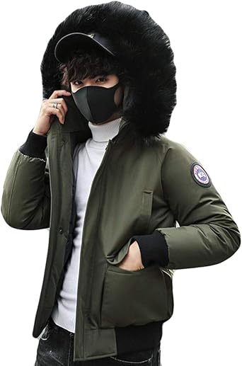 Amazon ニカ メンズ ダウンジャケット 冬 ショート丈 中綿コート 厚手 韓国 ファッション フード付き 防寒 防風 フォーマル ビジネス 軽量 カジュアル 暖かい ブルゾン 無地 大きいサイズ コート ジャケット 通販