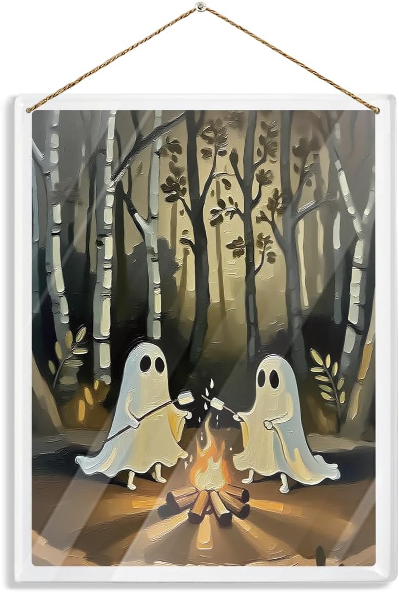 Ghosts Warming Themselves By The Fire Acrylic Wall Hanging Decor Ghost Acrylic Plaque Funny Decor Sign For Wall And Indoor 7.1X 5.3 Inches (A036)