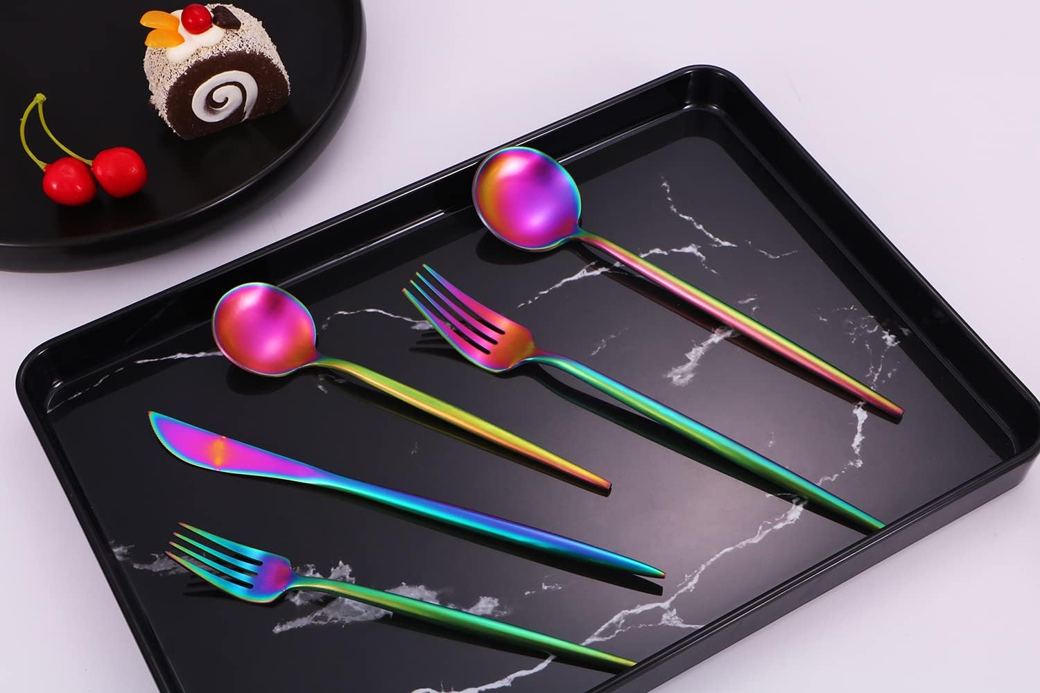 Rainbow Silverware Set 20 Piece, Luxury 18/10 Stainless Steel Cutlery Set for 4, Satin Finish Matte Rainbow Flatware Set for Home Kitchen and Restaurant, Dishwasher Safe