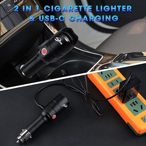 Miniatura 3 de AULITE Linterna pequeña de seguridad para tráfico, coche, emergencia  Encendedor de cigarrillos y USB C recargable con cortador de cinturón de