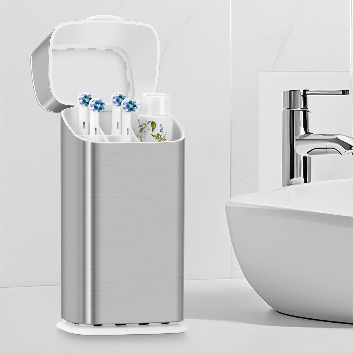 GFWARE Soporte para cepillo de dientes eléctrico con tapa, soporte para cepillo de dientes a prueba de polvo para baño, pasta de dientes cubierta y soporte para cepillo de dientes con drenaje