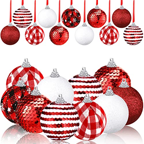 12 Pieces Christmas Buffalo Plaid Balls Ornaments Christmas Tree Ornaments Glitter Sequin Fabric Wrapped Decorative Hanging Balls For Christmas Tree Decor Holiday Party Wedding Decoration (Elegant) #TOP25