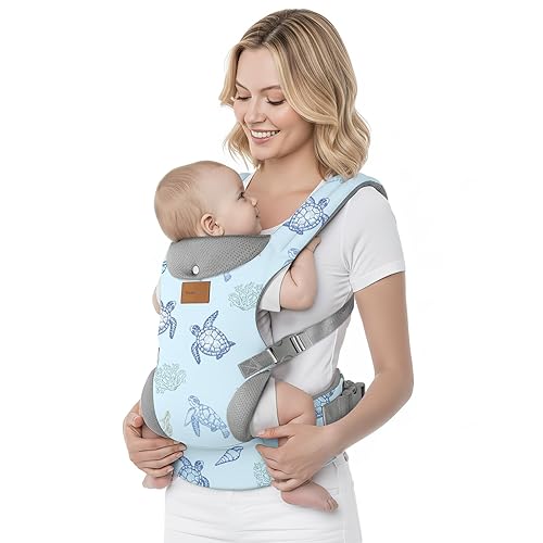 Miniatura 9 de Portabebés, portabebés ergonómicos ajustables para niños pequeños de 7 a 33 libras, portabebés ligeros y acogedores con soporte de cuello,