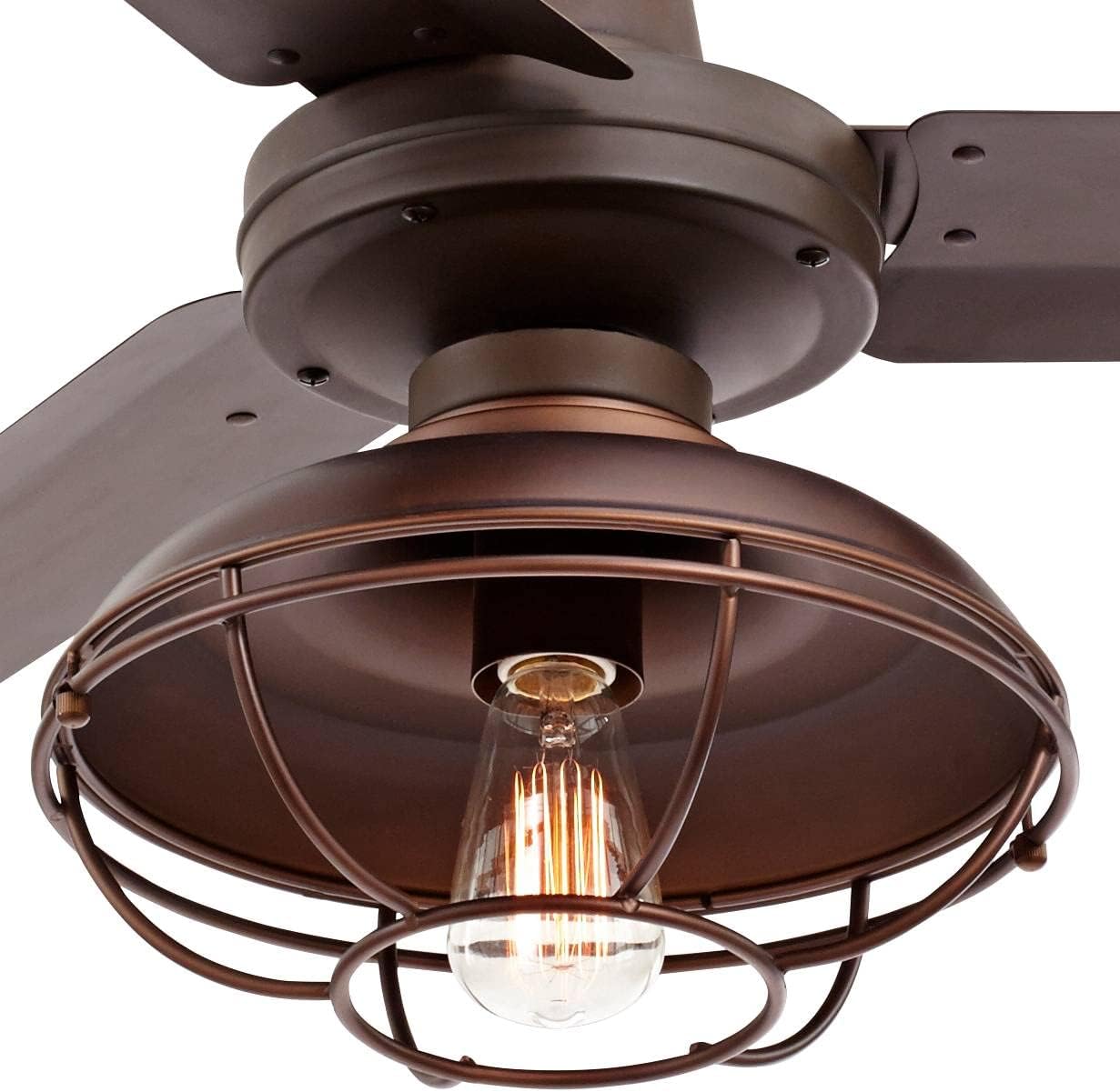 Casa Vieja 60" Turbina Industrial 3 Blade Indoor Outdoor Ceiling Fan with Light LED Remote Control Oil Rubbed Bronze Metal Open Cage Damp Rated for Patio Exterior House Porch Gazebo Garage Barn