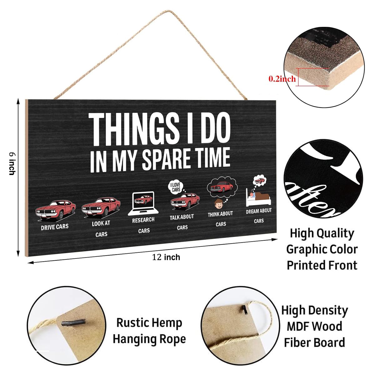 Things I Do In My Spare Time,Hanging Guy Car Enthusiast Wooden Signs, Office Wall Decor, Funny Humorous Home Decor Signs Suitable For Gifts To Colleagues And Friends 12 x 6 inch