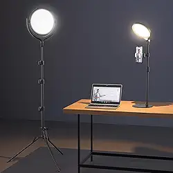 LUXSURE Luz De Anel Duplo Para Ensino Online E Videoconferência - Tripé Ajustável Mesa, Gravação, Iluminação Agradável Aos Olhos Com Brilho Regulável 3 Modos Cor