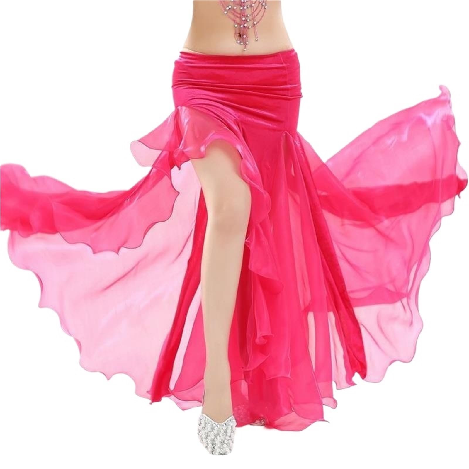 Falda de gasa con abertura de encaje alto Faldas de danza del vientre Falda elegante for mujer Ropa