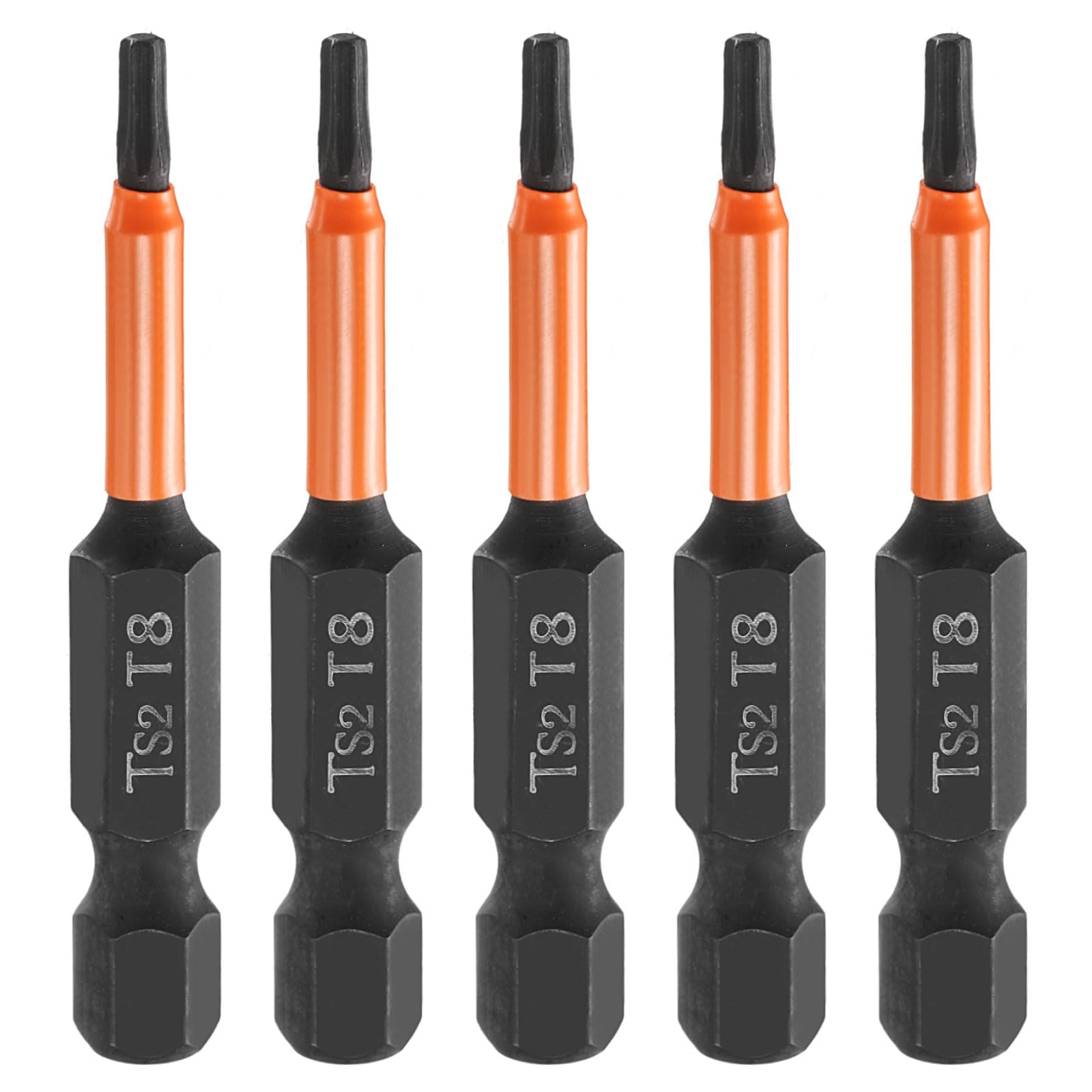 sourcing map 5pcs T8 Torx Head Screwdriver Bit 2" (50mm) Long 1/4" Hex Shank Magnetic No Hole Tamper Proof 6 Point Star Screw Driver Drill Bits Phosphate S2 Steel Industrial Power Tools — image 1