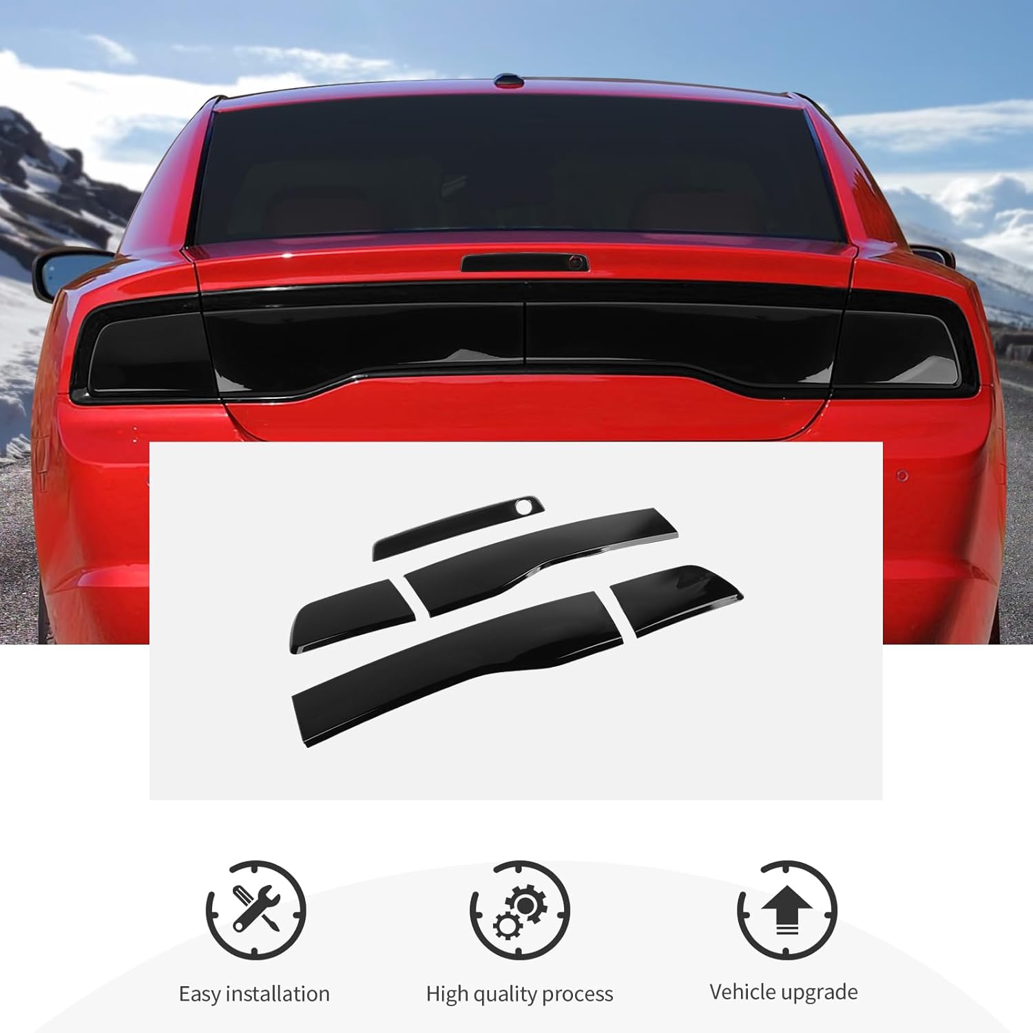 CheroCar Tail Light Lamp Cover+3rd Third Brake Light Cover Fit for Dodge Charger 2011 2012 2013 2014 Smoked Black Tail Light Cover Trim Guard Blackout Exterior Accessories