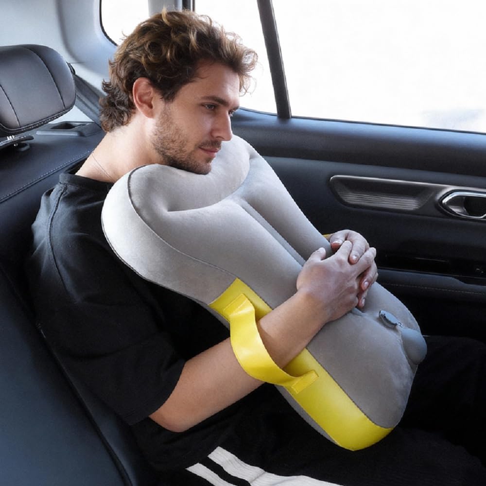 Cuscino gonfiabile per il collo, da viaggio, pieghevole, portatile, confortevole, per il supporto per il collo, per la testa e il mento, per treni, auto, ufficio, casa, campeggio