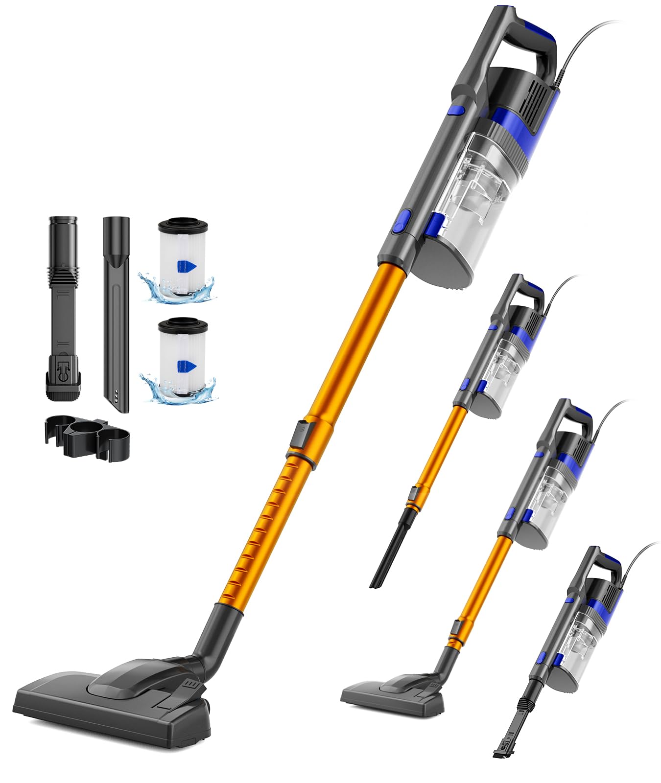 VACTechPro 60KPa/680W/7M Aspirapolvere con Filo, Aspirapolvere con 800ml Pattumiera, Scopa Elettrica con Filo con Design a Doppia Maniglia, Scopa Elettrica con Filo Potente per Pavimenti, Arancione