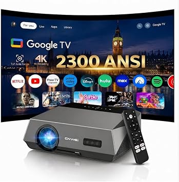 4K Ultra HD Google TV Projector 2300 ANSI for Bright Room & Outdoor Night | Daytime Viewing, 38W Dolby Audio, ToF + CMOS Autofocus, Wi-Fi 6 and Bluetooth, HDMI ARC, 1.2 Short Throw, Google Play Store