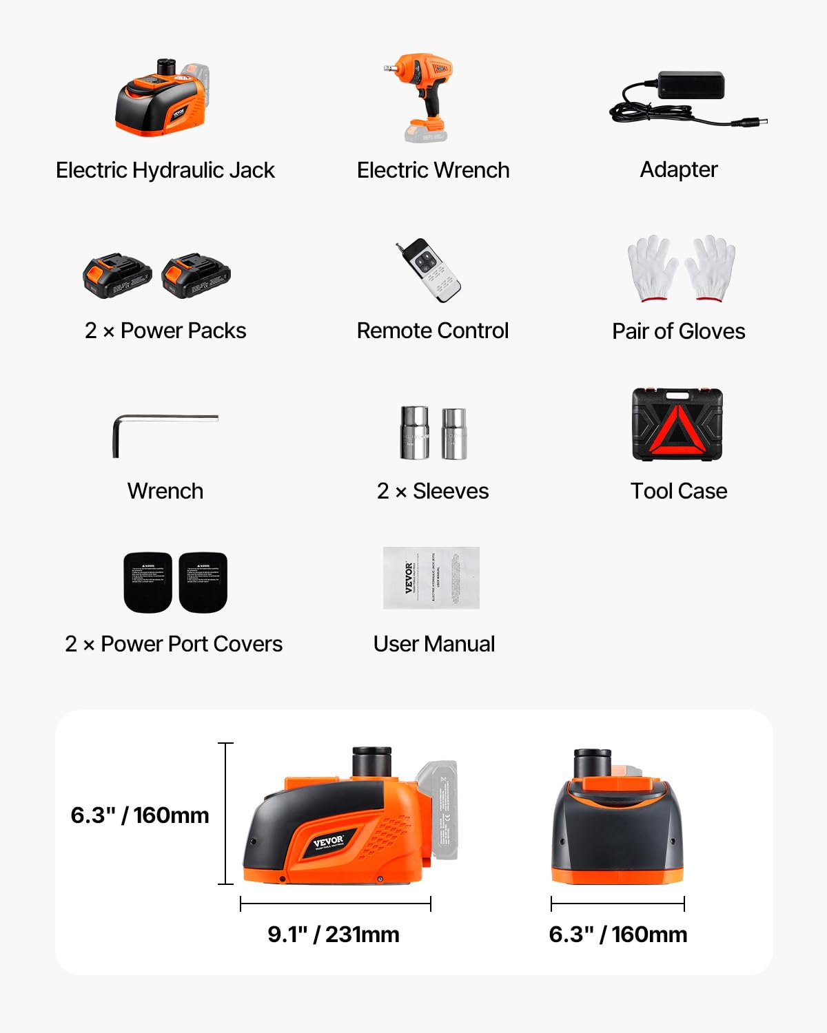 VEVOR Cric Électrique pour Voitures 5 T, Cric de Levage avec Clé à Chocs Électrique, Outil Démonte-Pneu Portable avec Lumière LED et Télécommande, pour Dépannage Routière SUV Berline Garage Atelier