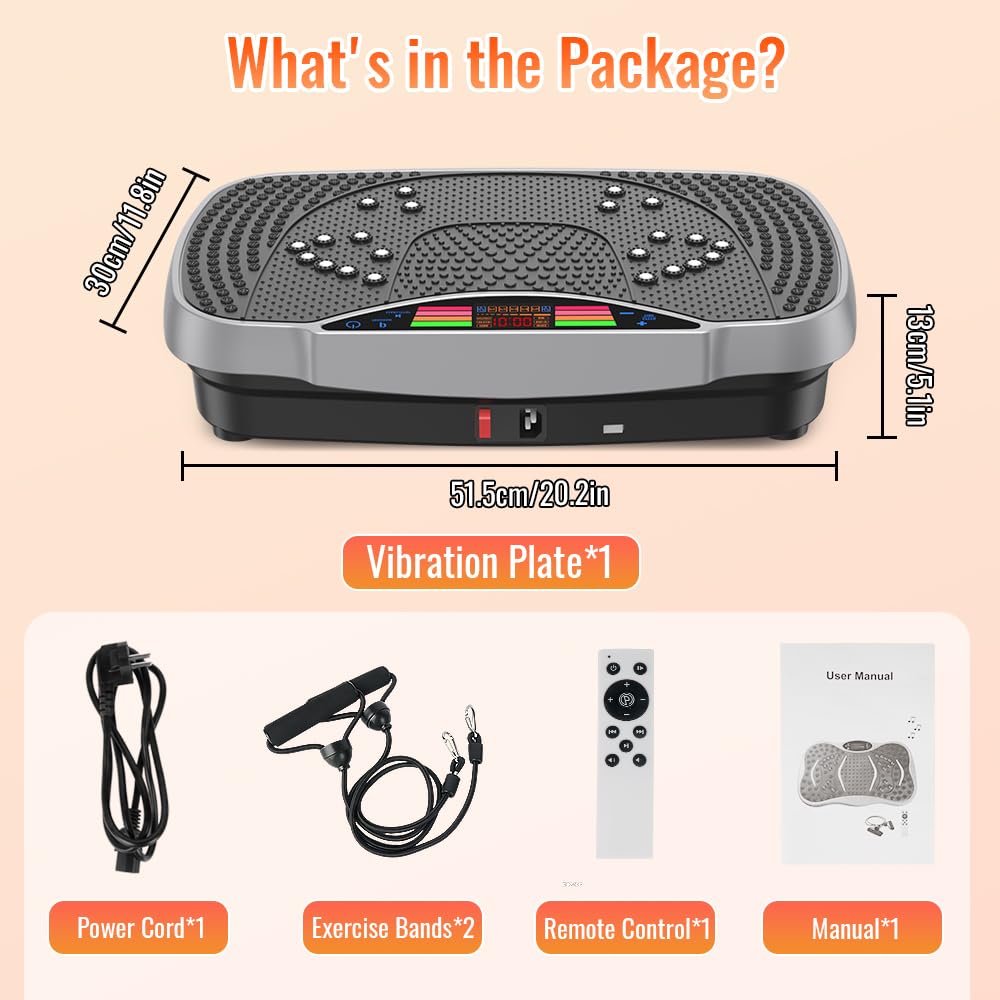 Vibrationsplatte, Rüttelplatte Sport für Zuhause, Vibrationsboard mit 150kg Belastbarkeit, 99 Stufen, Kompaktes Design mit Leisem Motor, Trainingsbänder, Vibrationsplatte für Frauen und Männer