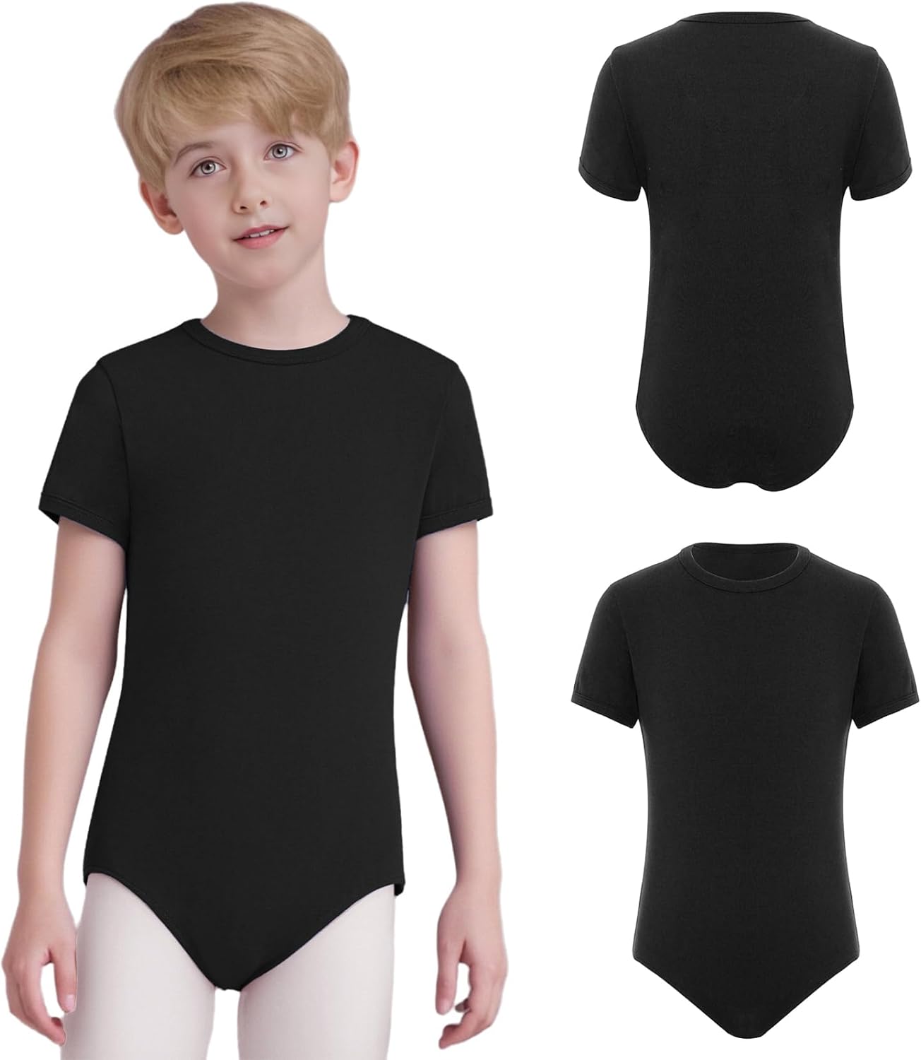 Kids Short Sleeve Ballet Dance Leotard Crotch Button Popper Adaptive Bodysuit for Special Needs Boys & Girls