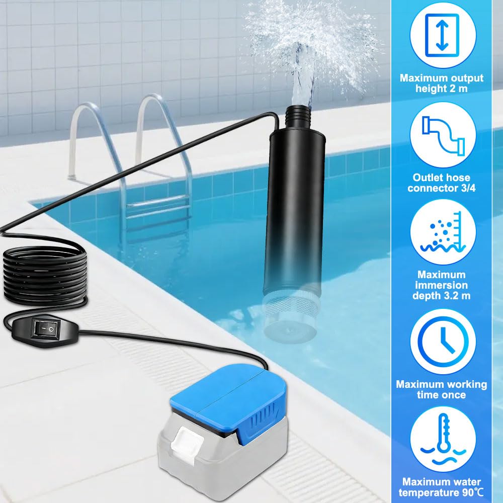 Pompe a Eau Sans Fil pour Batterie Makita 18V, 100W 20V Portable Pompe a Eau Batterie, 635 GPH pour Douche de Jardin, Flaque, Camping, Camping-Car, Cale, Aquarium