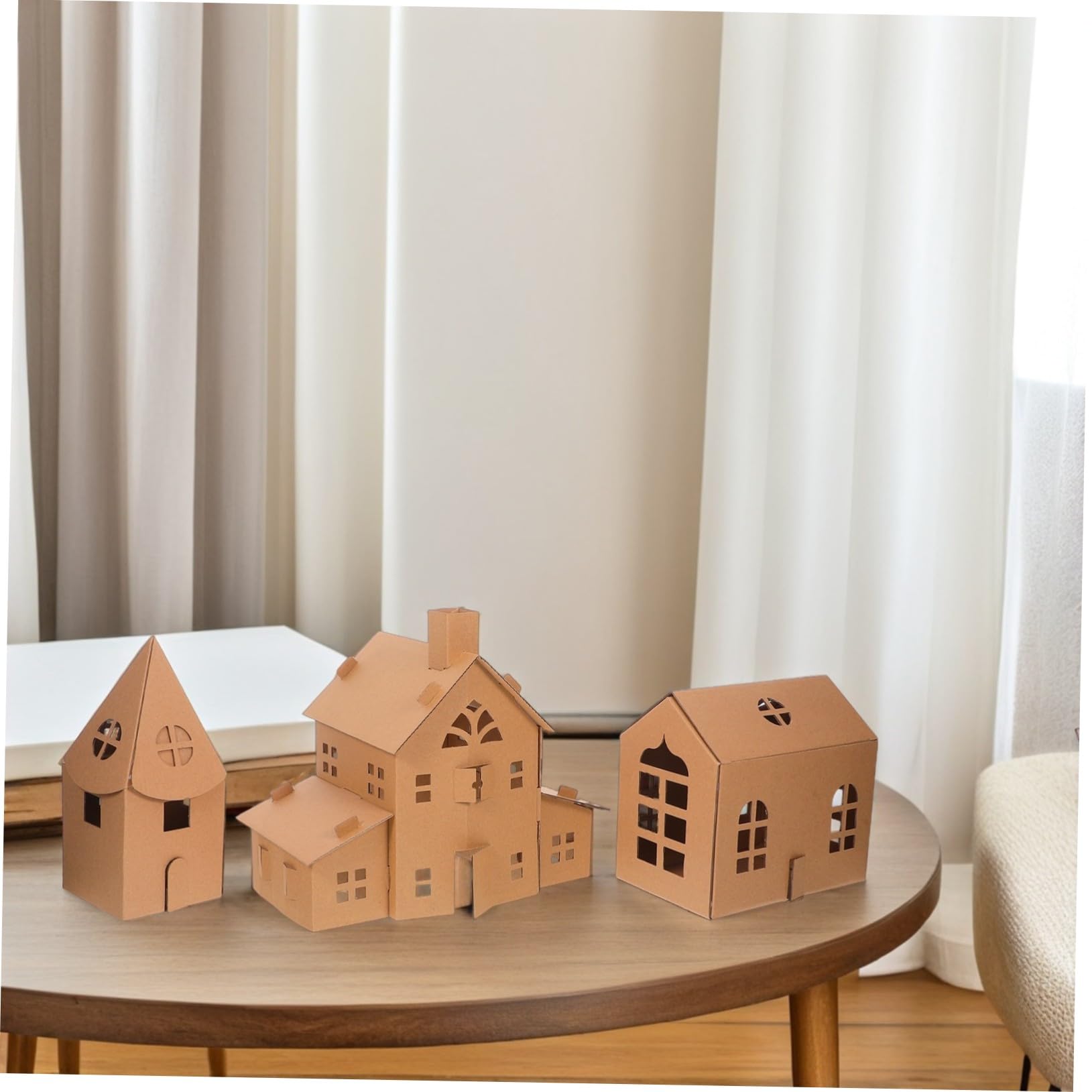 WOONEKY Kit di Artigianato in Cartone e Casa delle Bambole in Miniatura per Bambini, 3 Pezzi, Casetta di Cartone da Colorare e Assemblare, Gioco Creativo per Attività Familiari e Sviluppo