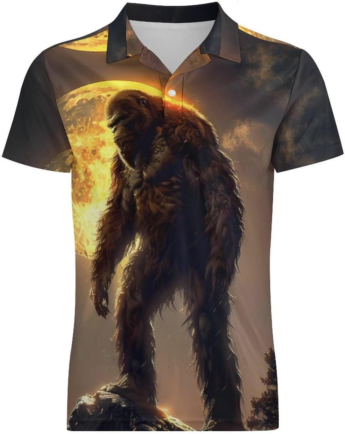 Bigfoot Moon Sasquatch Novelty Men's Short Sleeve Shirt Golf Tennis Shirts Work T-Shirt Sport Tee
