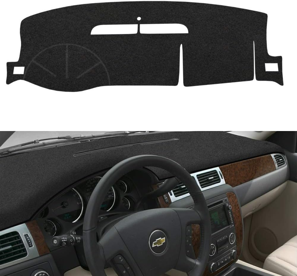 EONLION Car Dash Cover Compatible with Chevy Chevrolet Suburban/Tahoe 2007-2013,Chevrolet Avalanche Silverado 1500 LTZ 2007-2013,GMC Yukon All Models 2007 2008 2009 2010 2011 2012 2013 201 (Black)