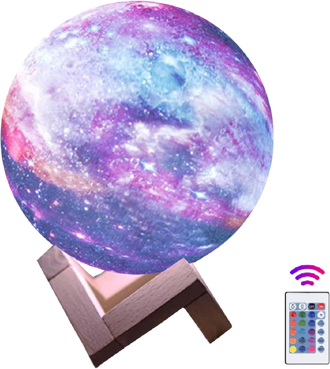 3D Painted Moon Lamp,Mayround LED Starry Sky Night Light Spherical Modern Lamp with Wooden Stand,Light Lamp for Baby Kids Friend Birthday Party Christmas Gifts (16 Colors-Remote Control, 15cm/5.9inch)