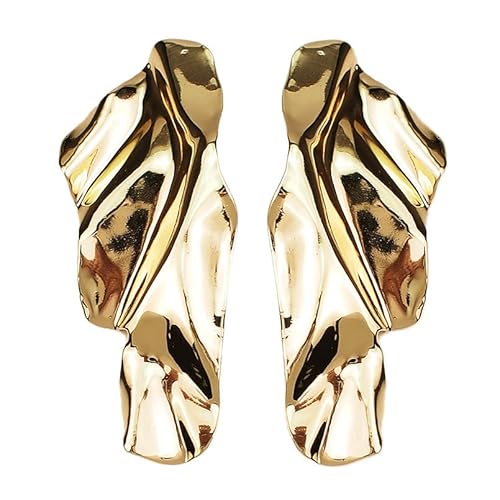 T-ztoss Gold Statement Earrings for Women Geometric Texture Earrings Fashion Irregular Minimalism Simple Modern Earring Large Leaf Earrings Trendy Jewelry Gifts (gold)