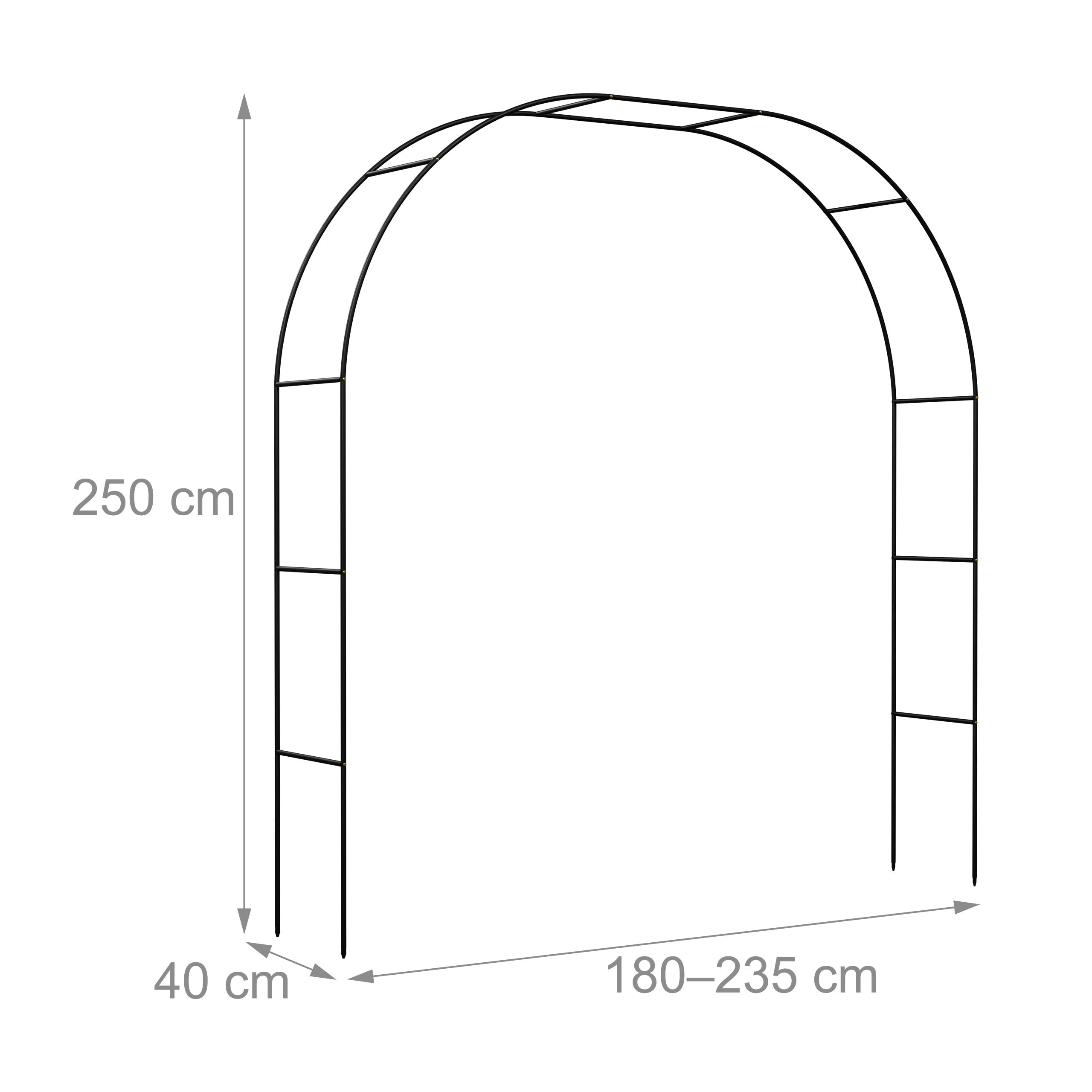 Relaxdays Rosenbogen, Metall, Torbogen Garten, H: 250 cm, 2 Breiten: 235 oder 180 cm, Rankhilfe Kletterpflanzen, schwarz