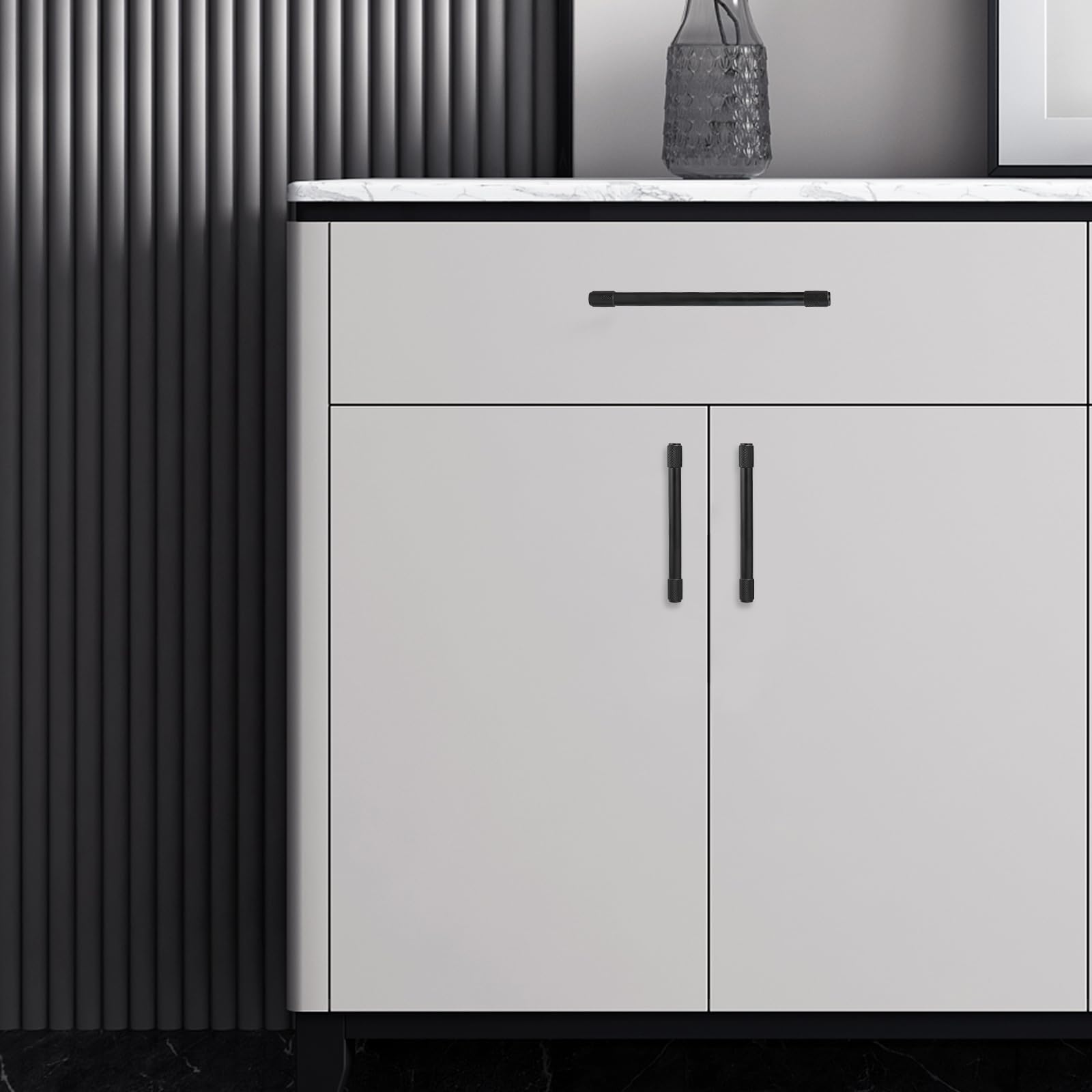 Paquete de 10 manijas de gabinete de cocina negro mate de 7.5 pulgadas (192 mm), tiradores de gabinete moleteados, tiradores de cajones negros, herrajes para gabinetes de cocina, tiradores de