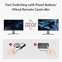 Vista 7 de (Solo escritorio) Conmutador KVM de acceso AV 3 monitores 2 computadoras 8K @60Hz, Ethernet 1G para 2 PC, con control remoto, 3xUSB 3.0, estación