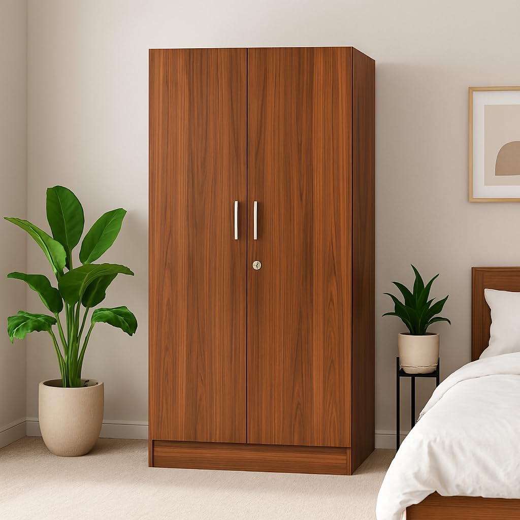 NITYAM Wooden Furniture Wardrobe Almari 2-Door with Hanging Rod, 2 Shelf for Bedroo, Storage Clothes (Color- Columbian Walnut)-picture-14
