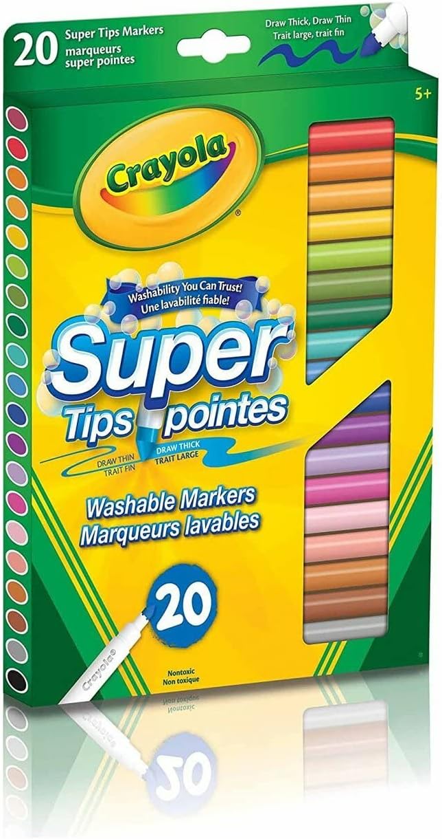 Crayola 588106 Washable Super Tips Markers, Assorted, 20/Set