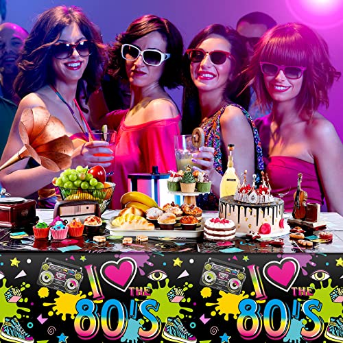 Tegeme 3 Pack 80s Plastic Party Tablecloth 80's Party Table Cover 80s Birthday Supplies The 80's Hip Hop Decoration Throwback Birthday Decoration for Dining Room, 54 x 108''