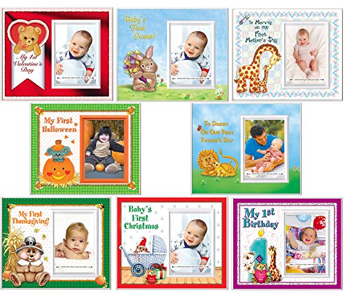 Baby’s First Year 8-Photo Frame Gift Set | Affordable Safe Nursery Decor | Frames are 8.25” x 7” and Hold 3.5” x 5” Photo | Innovative Front-Loading Design