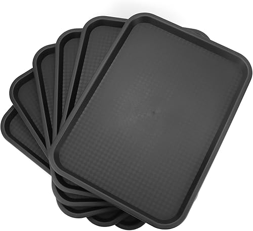 Miniatura 7 de QWORK Bandeja de plástico para comida rápida, paquete de 6 bandejas rectangulares de 12 x 16 pulgadas, bandeja antideslizante ligera, color negro