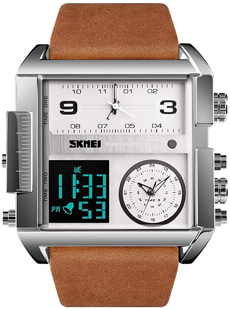 SKMEI Reloj Deportivo Digital para Hombre, retroiluminación Cuadrada, Pantalla Grande, Zona horaria múltiple, Reloj analógico Digital Resistente al Agua para Hombre (Tamaño Grande 51 mm)