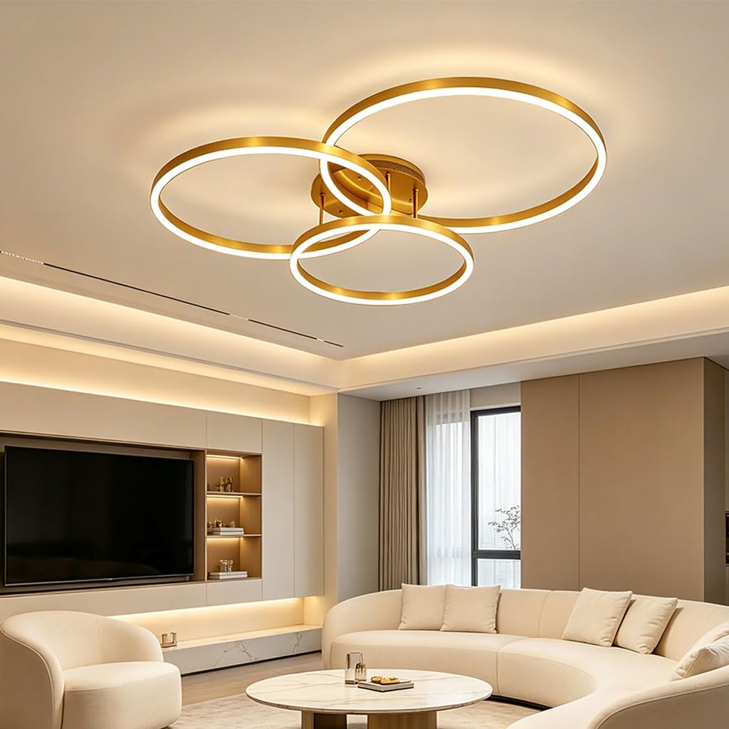 Nowoczesna Złota Lampa Sufitowa LED Wpuszczana 3-pierścieniowa Ściemnialna Lampa Sufitowa Z 3 Kolorami Minimalistyczna Lampa Sufitowa Do Salonu Sypialni Kuchni I Korytarza(Gold)