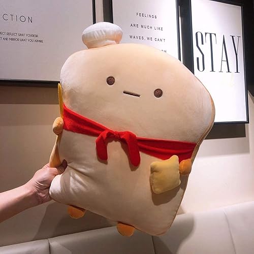 Miniatura 8 de ARELUX Divertida almohada de pan rebanado de tostada de 17.7 pulgadas, almohada rosa con forma de pan rosa para abrazar con bufanda roja, cojín