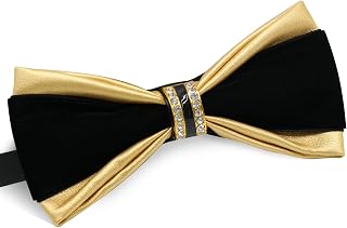 PU Leather Bowtie with Rhinestone Decoration Tuxedo Bow Ties for Men Pre-tied Adjustable Men's Bow Ties for Wedding
