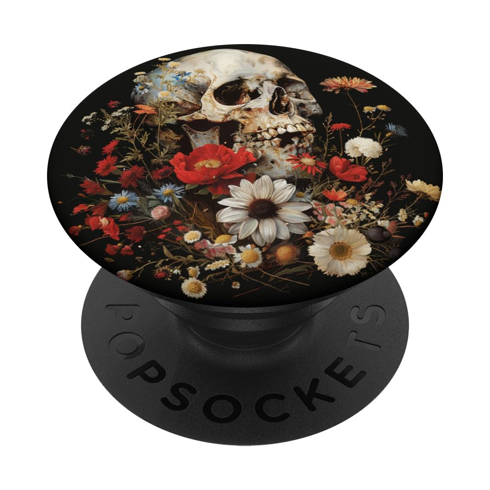 Skeleton Skull Dark Nu Goth Pastel Goth Aesthetic Flower PopSockets Adhesive PopGrip