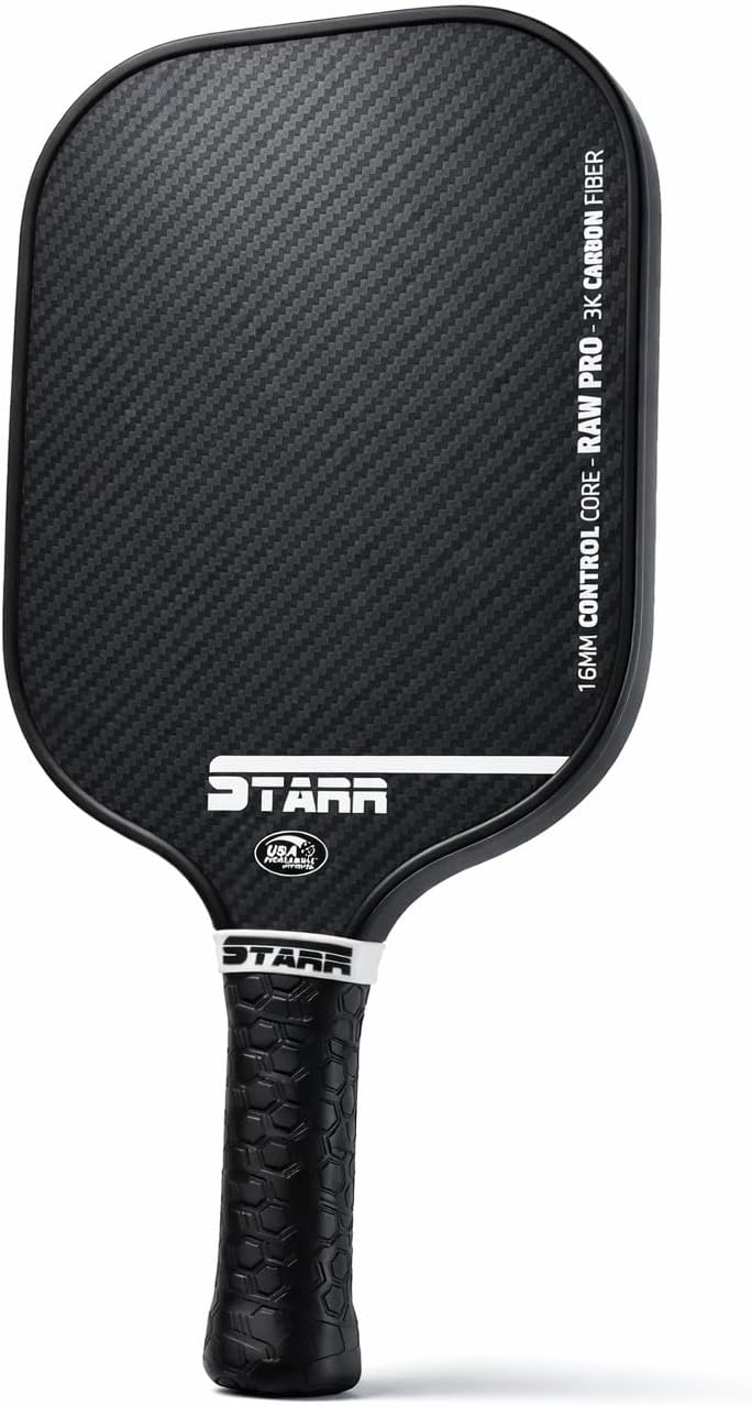 STARR Raw Pro Pickleball Paddle | 16mm Honeycomb Core | 3K Carbon Fiber Control Surface