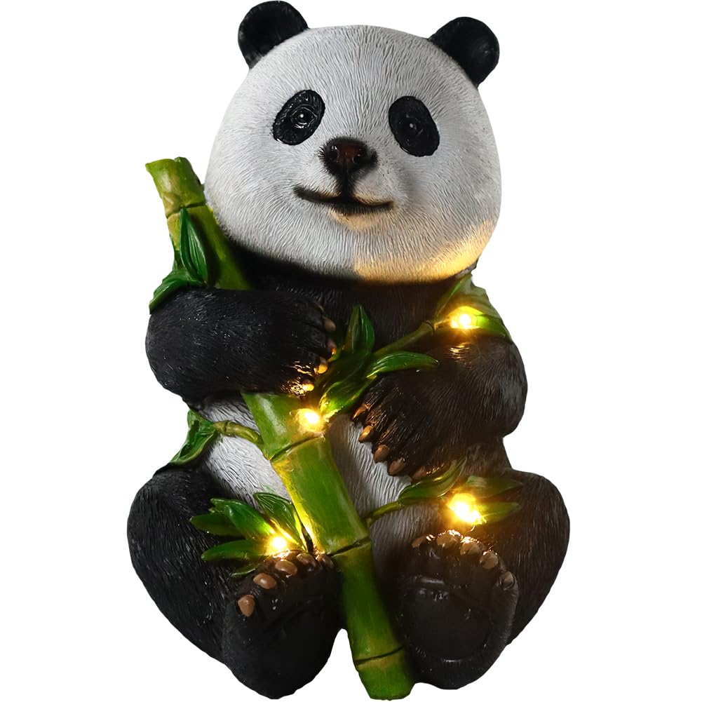 Panda Statue Solar Light Resin Solar Garden Decor Waterproof Cute Sculptures Figurine Indoor Outdoor Porch Patio Lawn Yard Decoration