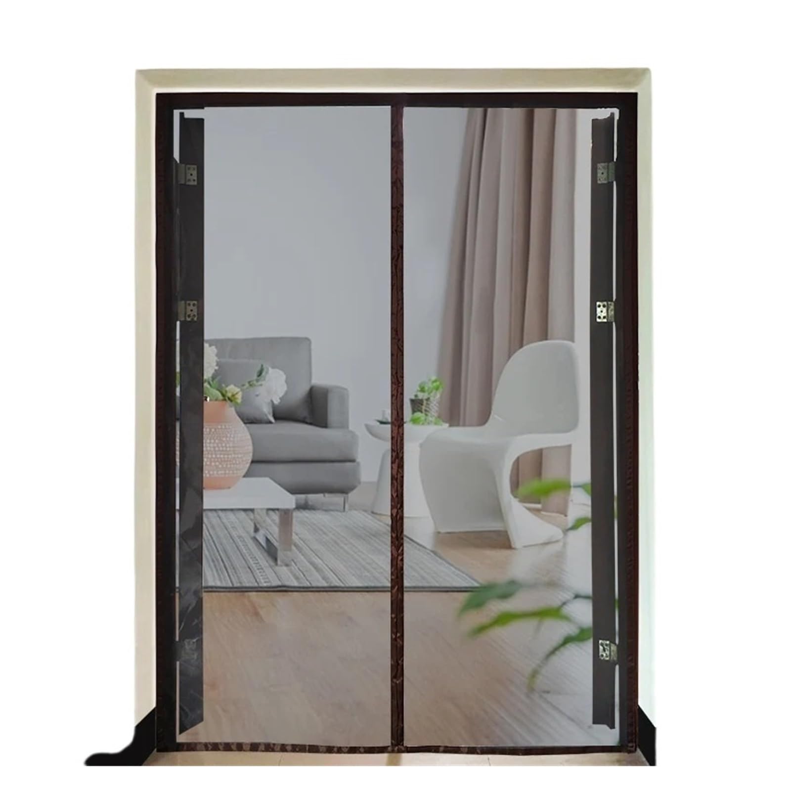 Mnuvxzaewf Brown Edge Fly Screen Door，Door Curtain， Gray Mesh Anti-Mosquito Net Insect Automatic Closing(,Custom Size)