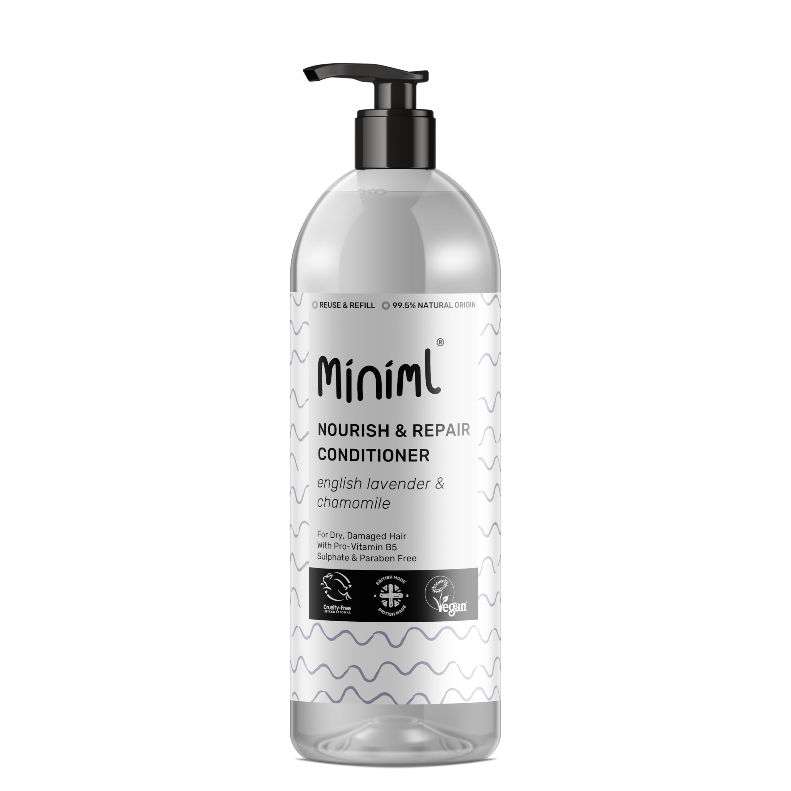 Miniml Natural English Lavender and Chamomile Conditioner - Nourish and Repair - For Dry, Damaged Hair with Pro-Vitamin B5 - Sulphate and Paraben Free, Vegan and Cruelty Free - 1L Bottle