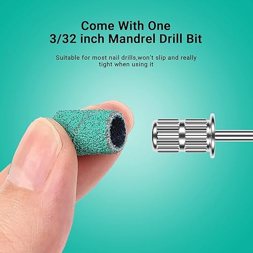 Miniatura 149 de MelodySusie 100 unidades de brocas de uñas, bandas de lijado para taladro de uñas, 120 bandas de lijado de lima de uñas de grano medio para uñas