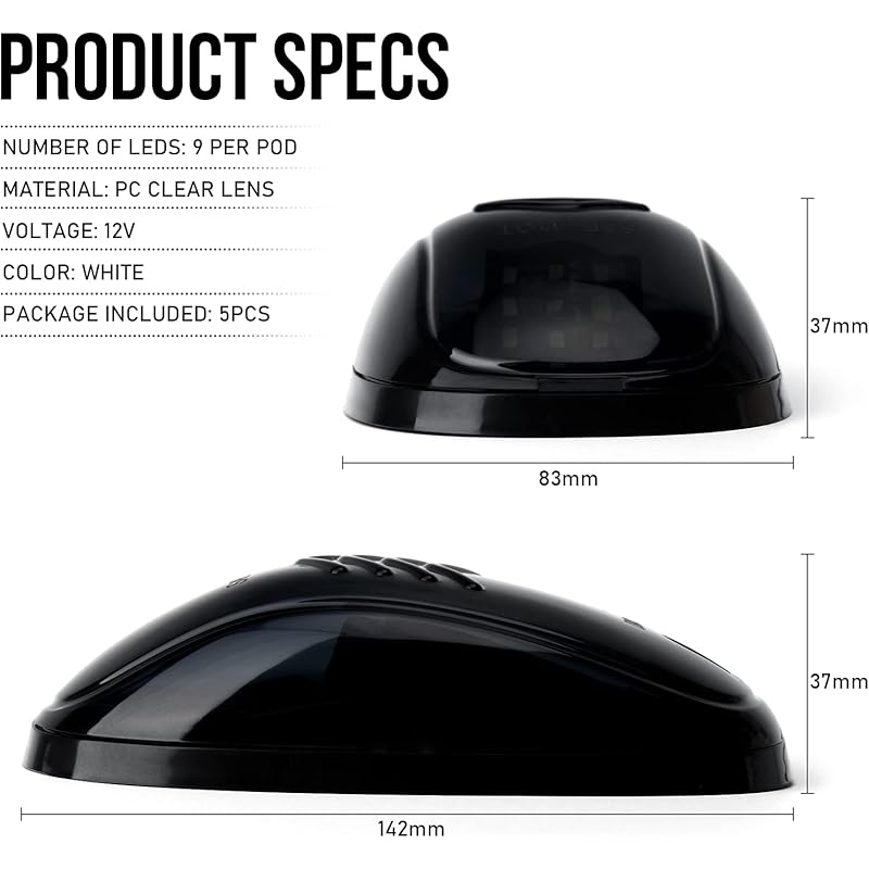 OPP ULITE LED Cab Lights White Marker Top Roof Running Lights, 5PCS