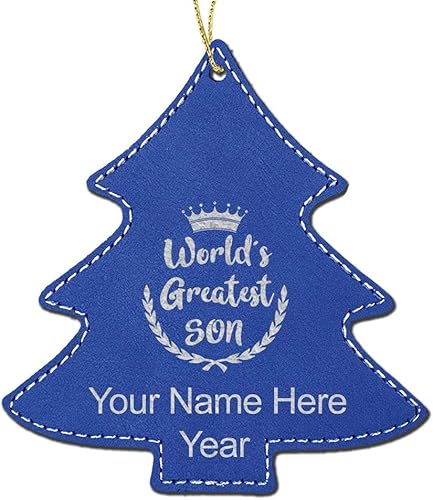 Miniatura 7 de LaserGram Personalized Christmas Ornament, World's Greatest Son, Faux Leather, Custom Laser Engraved Gift Idea (Tree Shape, Dark Brown) Dark
