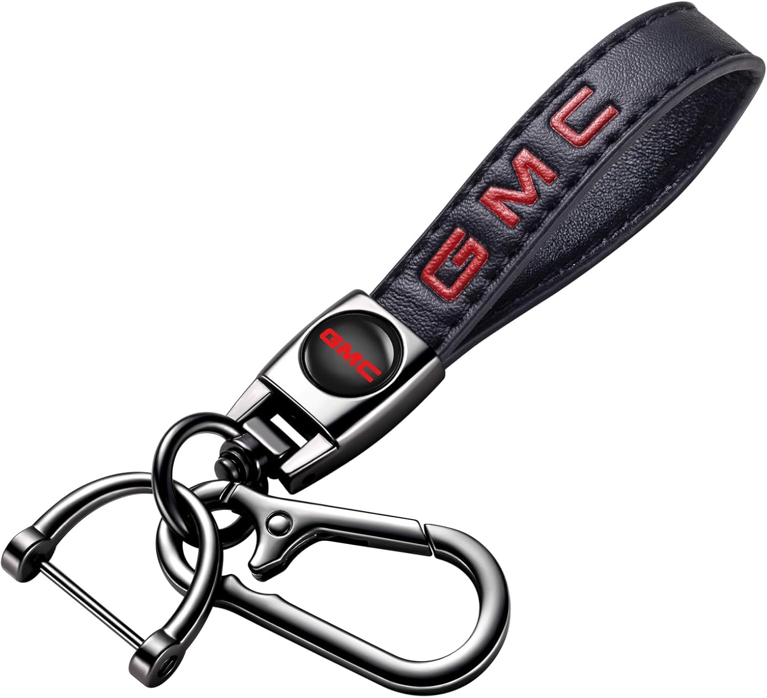 Leather car Keychain Set for GMC Men and Women Family Present Keychain Key Ring Lanyard Accessories (Black)