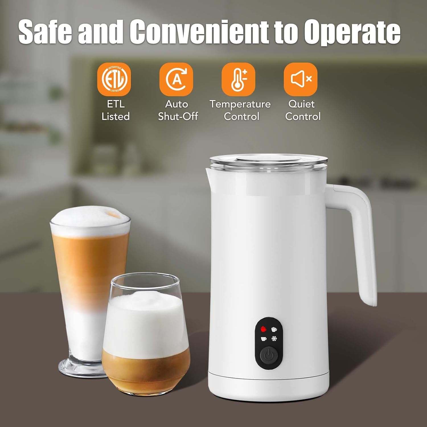 Milk Frother, 13.5oz/400ml Automatic Large Capacity(White) | 4-in-1 Multifunctional Frother, 2-Min Quick Froth, Auto Shut-Off & Temp Control, Quiet Operation, Ideal for Home/Office