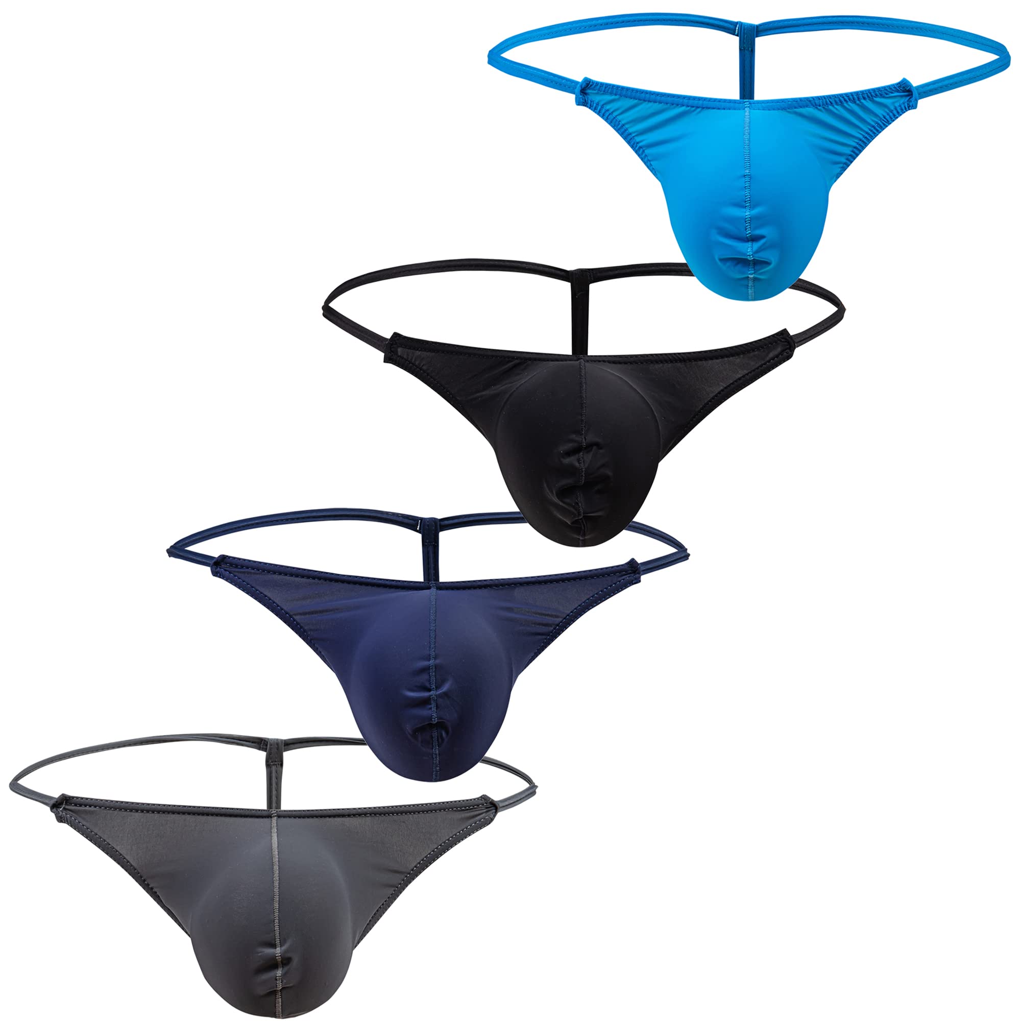 Yfd Men's Summer Silk Thongs 4Pcs-4 Yufeida G-String Thong Underwear Low Rise Sumo Wrestling Bikini Briefs Panties Pack Of 4 (L, )