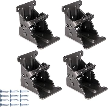 Folding Brackets 4 PCS Lock Extension Support for Table Bed Leg Bronze Steel Foldable Hinge Hardware with Screws Black