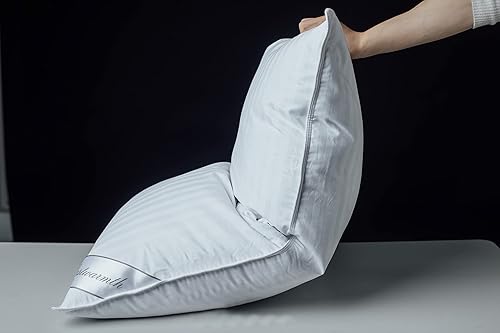 Miniatura 4 de Almohadas suaves de plumón de ganso, una almohada, 100% algodón, almohada de apoyo para cama, de rayas blancas, tamaño Queen, 20 x 30 pulgadas